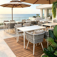 Ensemble de table et chaises de salle à manger d'extérieur moderne, structure en aluminium, chaises en corde tressée, ensemble de salle à manger de jardin imperméable pour hôtel, café, restaurant