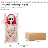 Squelette de fille aux cheveux roux suspendu de 49 cm, décoration effrayante pour maison hantée, escape room, fête d'Halloween