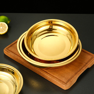 304 Stainless Steel Round Gold Tray Shallow Plate For Hotel Food Home Use Durable Solid Color Serving Tray - Product Image 3