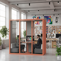 Bureau moderne orange multi-personnes, ultra-fin, avec cadre en aluminium, modulaire, réglable, LED, écologique, insonorisé, pour immeuble de bureaux, hôtel