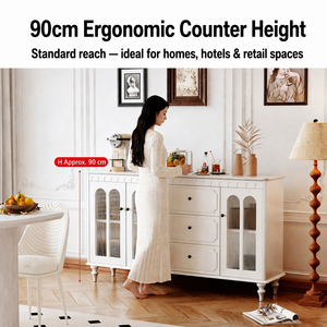 <span class=keywords><strong>Buffet</strong></span> de rangement en bois <span class=keywords><strong>blanc</strong></span> sur mesure OEM avec portes en verre cannelé et étagères réglables, style ferme, pour salle à manger et salon - Product Image 5