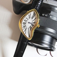 Nouvelle Montre Homme Créative Y2K Rétro Unique à Chiffres Romains Effet Fondant et Torsadé, Étanche, Décontractée, en Cuir, à Quartz