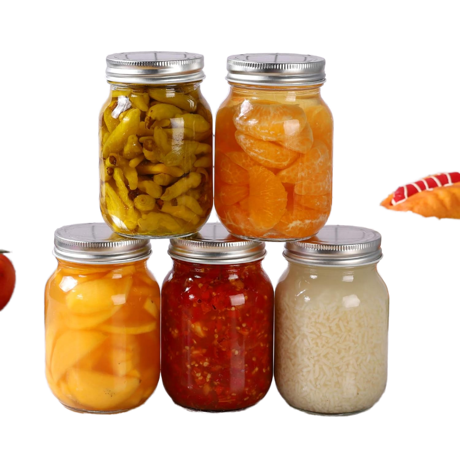 16oz Wide Mouth Glass Mason Jar with Aluminum Lid Regular Bands for Food Storage and Jam Jars