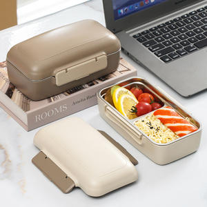 Lonchera de Acero Inoxidable 304 Rectangular de Doble Compartimento con Tapa de Plástico, Apta para Microondas, Portátil para Estudiantes - Product Image 4