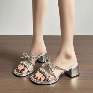 Summer Women's Platform High Heeled French Style Thick Soled Outdoor <b>Sandals</b> with Crystal Decorations for Spring and Autumn Wear - Product Image 2