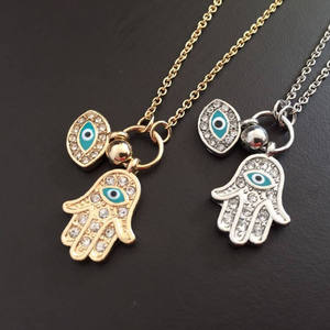 Offre Spéciale or argent chaîne diamant mauvais yeux Hamsa <span class=keywords><strong>pendentif</strong></span> collier pour femmes Blue Eye collier - Product Image 4
