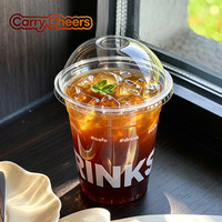 Gobelets en plastique PET transparents personnalisés avec logo pour café, boissons froides, 98 calibres, 12/14/16/18/20/24 oz, avec couvercles en dôme