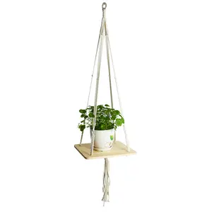 Accroche-plante en macramé à suspendre, décoration de maison, avec plateau en bois, support suspendu pour pot de fleurs, intérieur