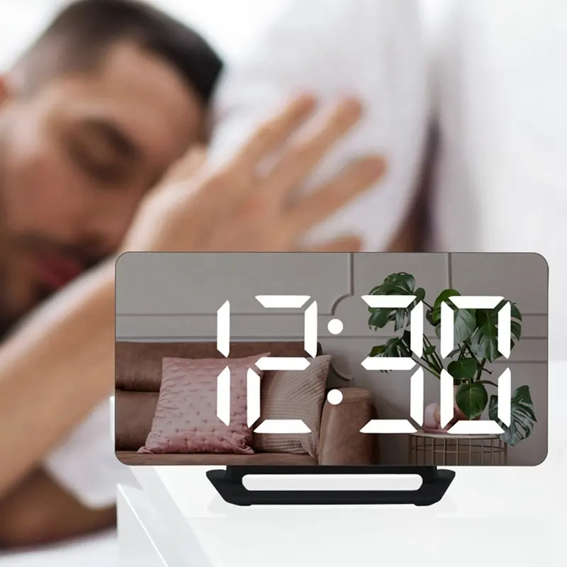 Usb Alarm Clock Mirror LED Multi-function Alarm Clock With 2 USB Charger Ports Digital Clock Ultra-thin Large-screen Display Electronic Clock