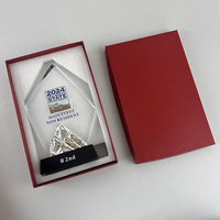 Trophée en verre cristal avec gravure personnalisée et impression UV, sur base en bois, pour cadeaux promotionnels et cadeaux de bienvenue