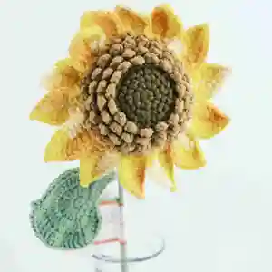 Home Desktop Decoration Handmade Mini Flower Pot Plant Crochet Knitting Wool Finished Sunflower