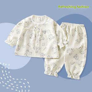 Jersey matériel mignon bébé fille été décontracté confort maison vêtements à manches longues climatisé pyjamas pull Section mince - Product Image 4