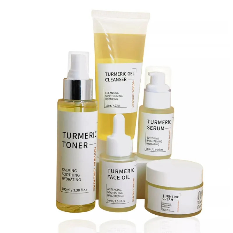 OEM/ODM 100% Organic Natural Turmeric Extract Skin Care Lightening Rejuvenating Set For Whitening Turmeric Skincare Set