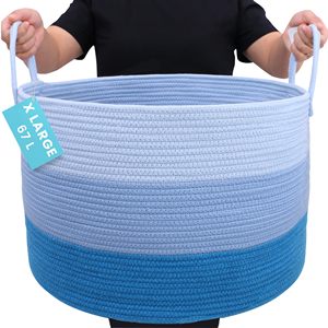 Large Woven <b>Storage</b> <b>Basket</b> for Blankets and Toys 20" X 13" <b>Soft</b> Round Rope Laundry <b>Basket</b> with Handles - Product Image 1