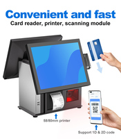Sistema POS Compacto de 15.6 Pulgadas, Terminal POS con Impresora Integrada, Módulo de Escáner, Base de Aluminio, Compatible con Windows 10 y 11 para Tiendas