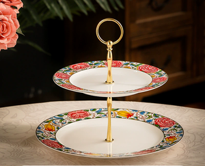 New British Style Porcelain 2-<b>layer</b> Cake Plate for Afternoon Tea and Home Use - Product Image 1
