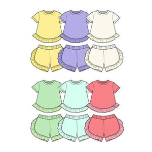 Conjuntos de Ropa para Niñas, Camisa con Volantes y Pantalones Cortos, Colores Sólidos, Estilo Casual de Verano, Nuevos Diseños, Lindos Conjuntos a Juego para Hermanas - Product Image 2