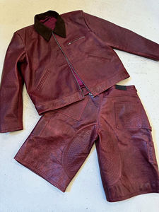 Completo in Pelle da <span class=keywords><strong>Uomo</strong></span> <span class=keywords><strong>Oversize</strong></span>, Abbigliamento Sportivo in Pelle di Alta Qualità, Giacca Retrò in PU con Ginocchia Rinforzate e <span class=keywords><strong>Pantaloncini</strong></span> Larghi Stile Street - Product Image 1