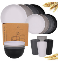 Nouvel arrivage Vaisselle colorée en paille de blé Ensembles de vaisselle 24 pièces Bol et vaisselle Assiette à dîner Bol à soupe pour la maison Camping