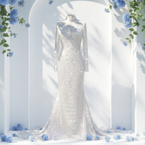 Nuovi Abiti <span class=keywords><strong>da</strong></span> Sposa 2026 Lussuosi ed Eleganti con Paillettes, Maniche Lunghe, Scollo a V e Strascico Lungo Stile <span class=keywords><strong>Sirena</strong></span> - Product Image 4