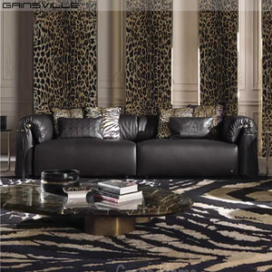 Mobilier haut <span class=keywords><strong>de</strong></span> gamme Villa <span class=keywords><strong>de</strong></span> luxe moderne brun chocolat canapé 2 places en cuir véritable nubuck - Product Image 2