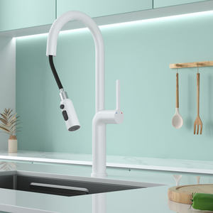 หัวก๊อกเหล็ก3ทางสำหรับห้องครัวสีขาวแบบคลา<span class=keywords><strong>ส</strong></span><span class=keywords><strong>ส</strong></span>ิกพร้อมส<span class=keywords><strong>เปร</strong></span>ย์แบบดึงลง - Product Image 2