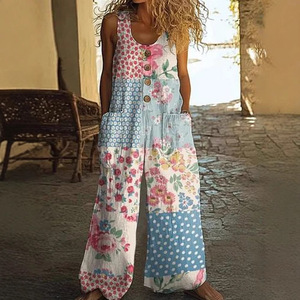 Combinaison ample sans manches à imprimé floral pour femme avec poches, salopette longue décontractée pour femme SMLXLXXLXXXL - Product Image 2