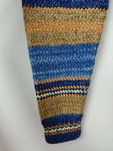 Bohemian-Inspired Casual Breathable <b>Chunky</b> <b>Knit</b> Wool/Cashmere Notched Collar <b>Cardigan</b> Earthy Blue Brown Stripes Reflecting - Product Image 5