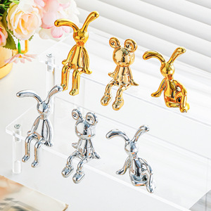 Taola Electroplated Animal Decorative Figurines <b>Gold</b> Rabbit Bear Tabletop Home Decoration Irregular Shape HQ-6232 - Product Image 2