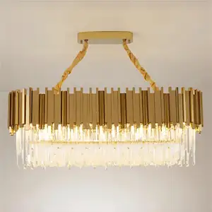 Modern Luxury Indoor K9 Crystal Led Chandelier Hotel Lobby Luxury Pendant Light Hanging Big Golden Lamp