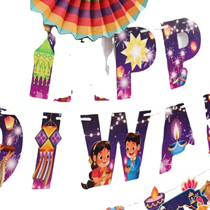 Guirnaldas Decorativas con Temática de Deepavali, Banderines de Papel con la Frase 'Happy Diwali' - Product Image 4