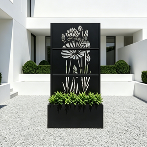 Paravent décoratif en aluminium avec <span class=keywords><strong>pot</strong></span> de fleurs et panneau découpé au laser pour l'intimité - Product Image 1