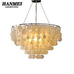 American Modern Design White Lighting Fixture Adjustable Height Suspended Chandelier or Pendant Light HM-Shell <b>Lamp</b>-YW21188 Mode - Product Image 1