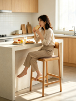 Tabouret de bar en bambou à hauteur de comptoir avec dossier, chaise d'îlot de cuisine avec coussin et repose-pieds, tabouret haut en bambou naturel pour bar à domicile