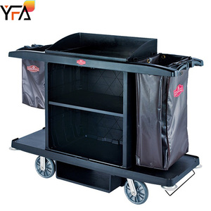 Chariot de nettoyage conciergerie en plastique d'hôtel de haute qualité avec porte chariot de ménage commercial chariot de <span class=keywords><strong>service</strong></span> de chambre sur roues