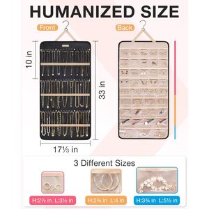 Organizador de joyas colgante, rollo de almacenamiento de doble cara con colgador para pendientes, collares, pulseras, anillos, relojes - Product Image 3