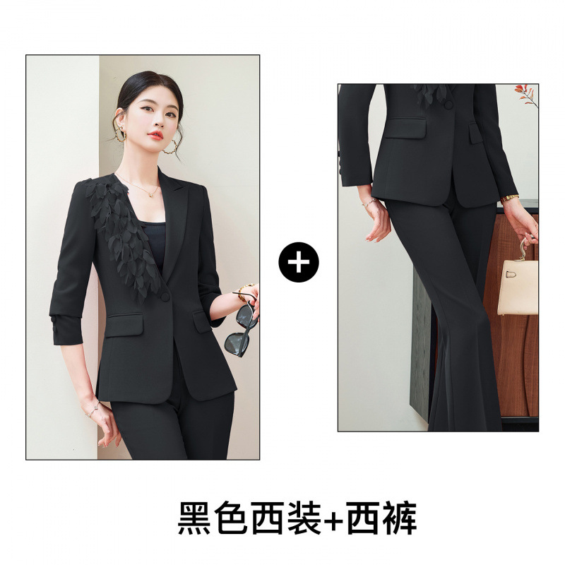 Black suit with slightly flared trousers
