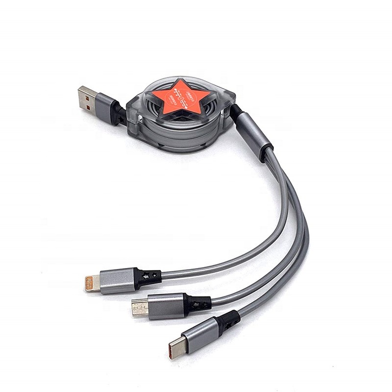 Лидер продаж Amazon, быстрая зарядка 2,4 А, 3 в 1, Выдвижной USB-кабель для передачи данных, зарядный кабель для Type-C Micro для android, iPhone