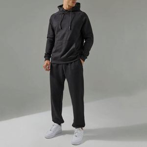 Sweat-shirt à capuche à manches raglan noires, pantalon de jogging à jambe droite, look minimaliste simple, logo personnalisé, ensemble de survêtement deux pièces pour homme - Product Image 1