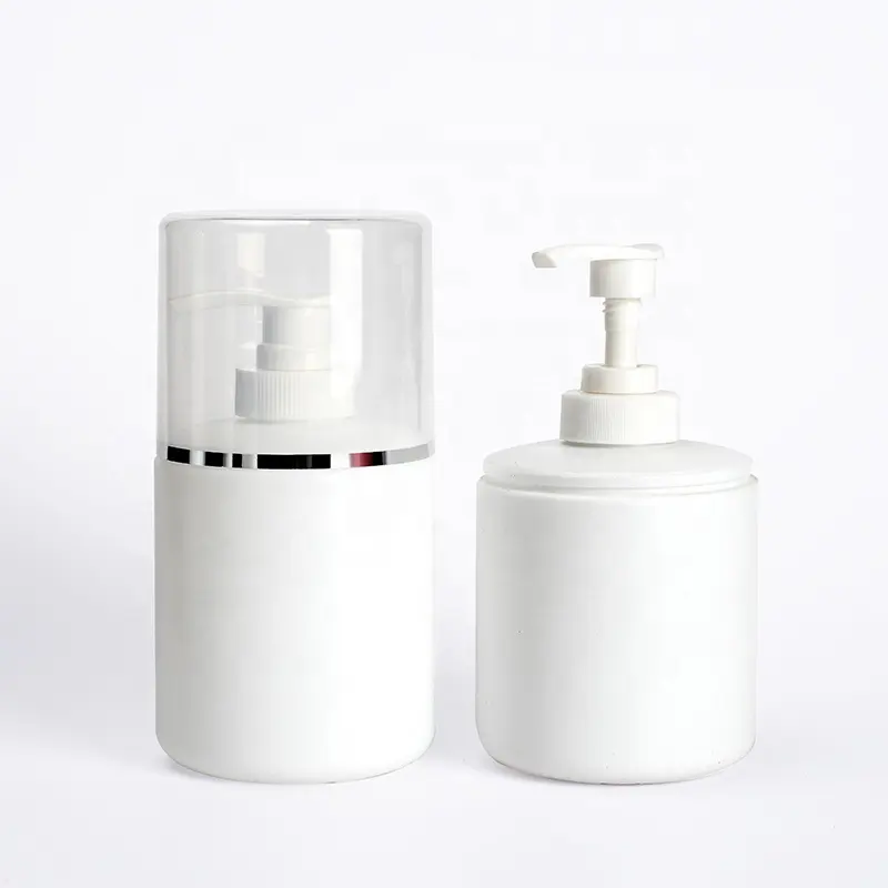 250ml 300ml 400ml 500ml boş beyaz plastik HDPE vücut losyonu kremi şampuan şişe ile pompa kap