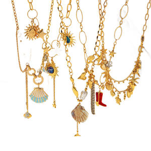 Groothandel 18K verguld roestvrijstalen ketting in oceaanstijl voor dames - schelp-, zon- en zeesterbedel, modieus juweel - Product Image 1