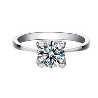 Anillo de Plata 925 con Baño de Rodio y Moissanita Redonda, Engaste de Puntas Moderno, Regalo para Ella