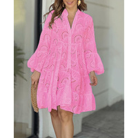 Robe d'été 2026 pour femme, style bohème, en dentelle ajourée, col en V, coupe ample, mini-robe brodée, idéale pour la plage et les soirées