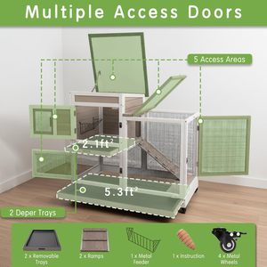 Cage à lapins en bois <span class=keywords><strong>pour</strong></span> intérieur et extérieur, avec roues, verrouillable, deux plateaux amovibles, cages <span class=keywords><strong>pour</strong></span> cochons d'Inde, toit imperméable, toutes saisons - Product Image 5