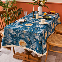 Nappe Rectangulaire à Franges et Pompons « La Nuit Étoilée », Idéale pour les Banquets et Décorations de Table Festives