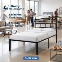 Lit simple en fer à cadre robuste, sans pieds apparents, facile à monter, avec espace de rangement supplémentaire et nettoyage facile – Meilleure vente