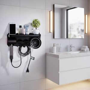 Hair Dryer Holder Bathroom Wall-Mounted No-Drill Multifunctional Space Aluminum Alloy Oxidized Finish Magnetic <strong>Suction</strong> 20kg - Product Image 6