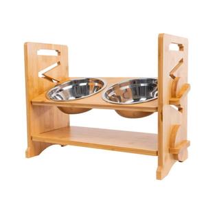 Support de gamelle surélevé en bambou pour chats, double distributeur d'aliments pour animaux de compagnie, 40,5x19,5x32,5 cm, station d'alimentation en bois massif - Product Image 4