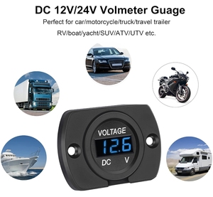 DC 12V 24V Waterproof Mini Car Voltmeter Blue LED Digital Display Panel Round Voltage Gauge With Terminals For Vehicle - Product Image 5