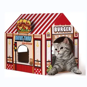 Gran oferta, casa de juegos para gatos para interiores, casa de gatos de cartón para rascar para mascotas